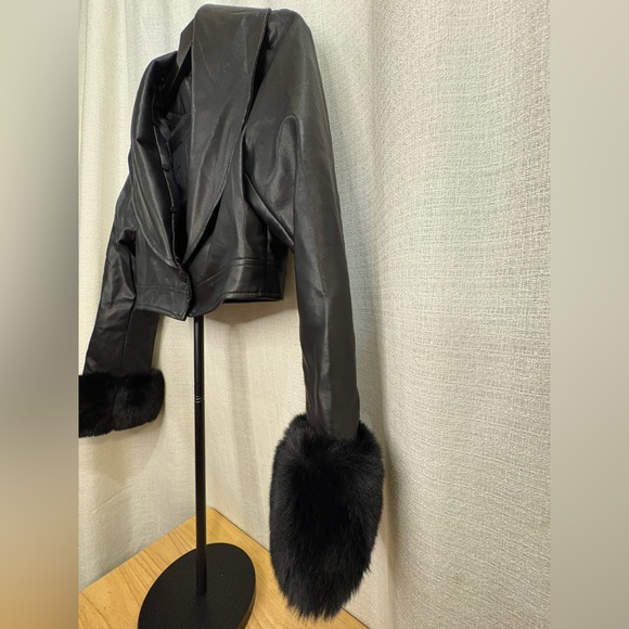 Black Cropped Jacket W/ Faux Fur Cuff - Picture 1 of 5